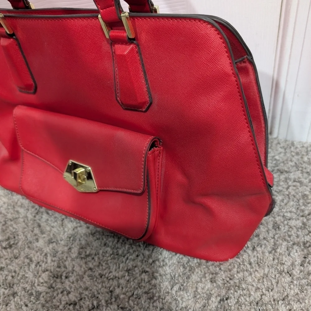 Nine West Fire Orange Red Satchel Handbag with Crossbody Straps